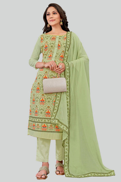 Pista Green Colour Chanderi Silk Pant Style Suit