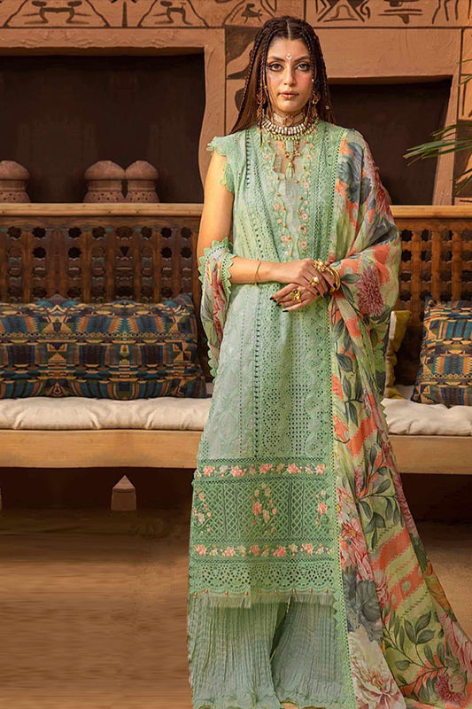 Pista Green Colour Cotton Semi Stitched Pakistani Suit