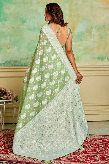 Pista Green Colour Cotton Traditional Saree VSSD1111901