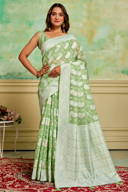 Pista Green Colour Cotton Traditional Saree