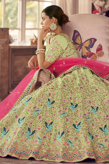 Pista Green Colour Embroidery Art Silk Lehenga Choli