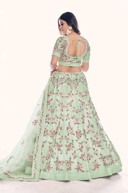 Pista Green Colour Embroidery Soft Net Lehenga Choli