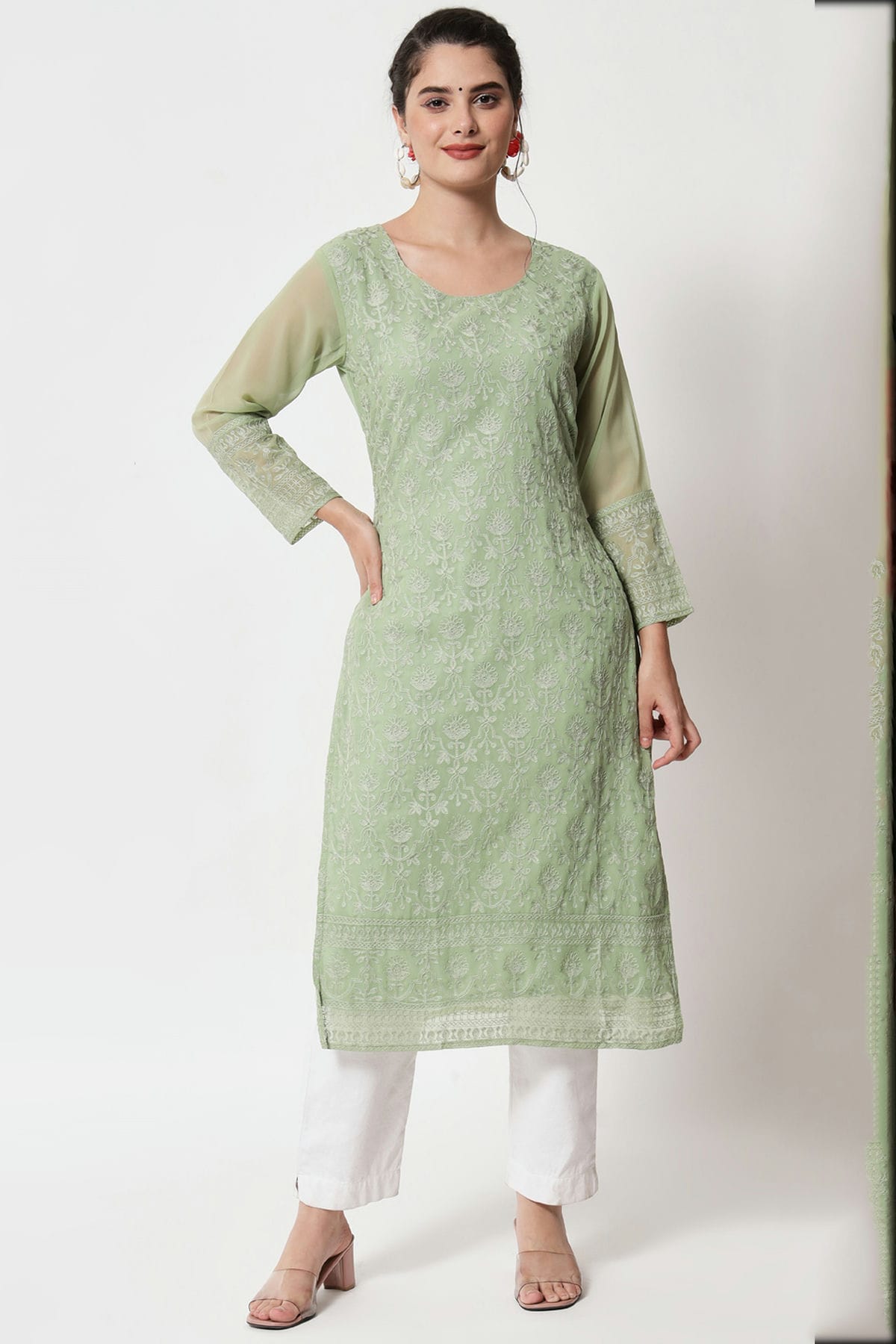 Pista Green Colour Georgette Kurti