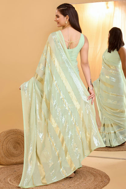 Pista Green Colour Georgette Saree