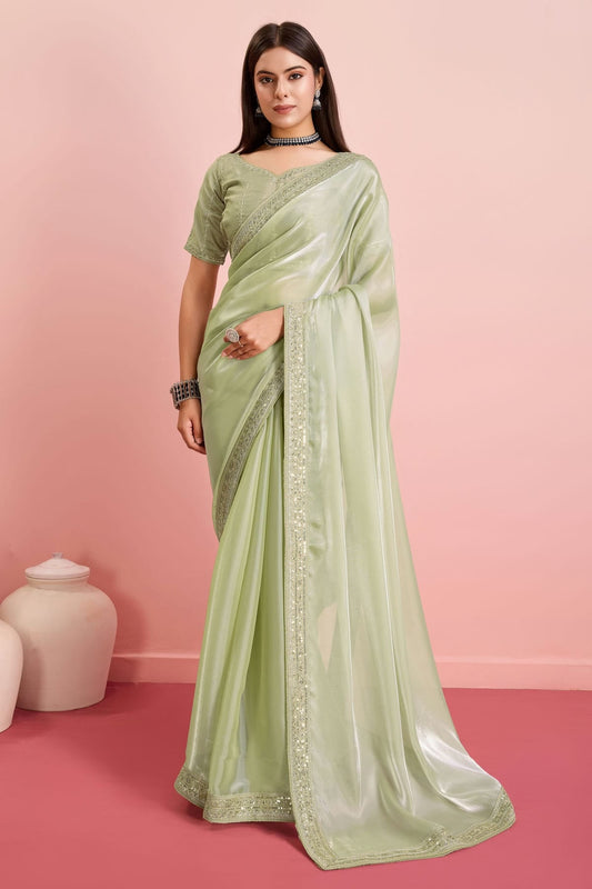 Pista Green Colour Jimmy Choo Saree