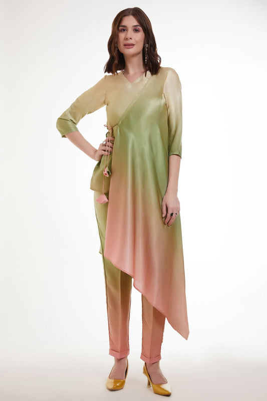 Pista Green Colour Modal Satin Top and Bottom