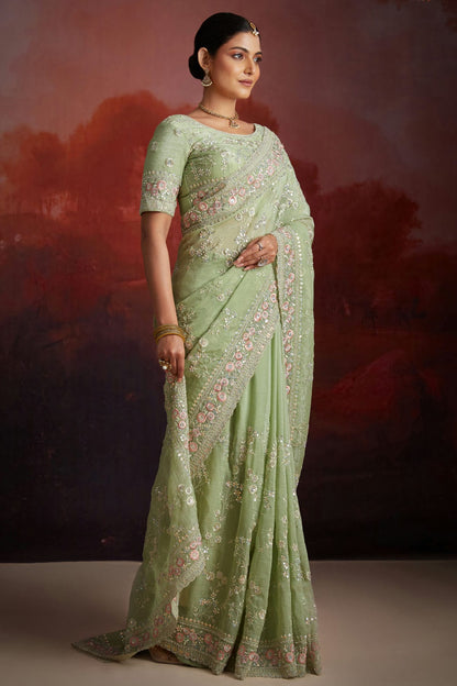 Pista Green Colour Organza Designer Saree VSSD1080887