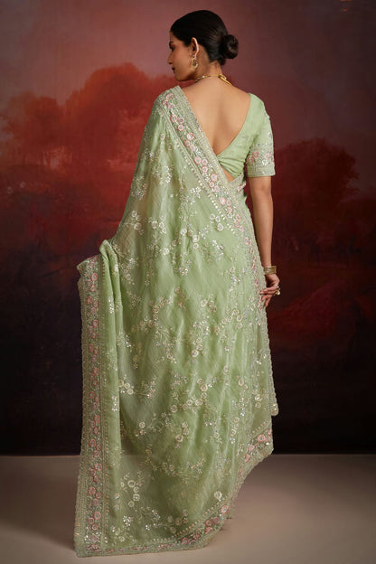 Pista Green Colour Organza Designer Saree VSSD1080887