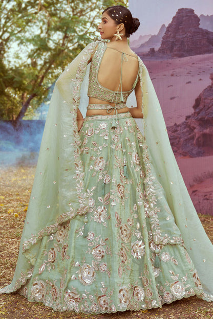 Pista Green Colour Organza Embroidery Lehenga Choli VSLC1111396