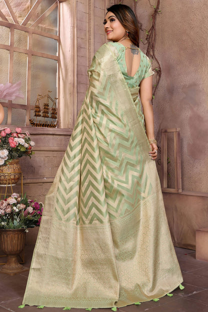 Pista Green Colour Organza Saree VSSD1112746