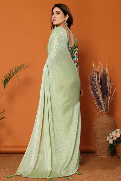 Pista Green Colour Polyester Printed Saree