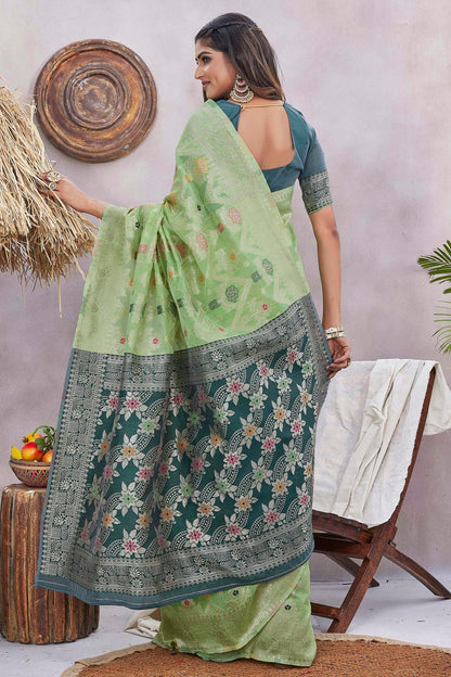 Pista Green Colour Silk Blend Traditional Saree