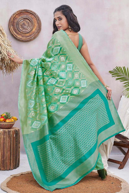 Pista Green Colour Silk Blend Traditional Saree