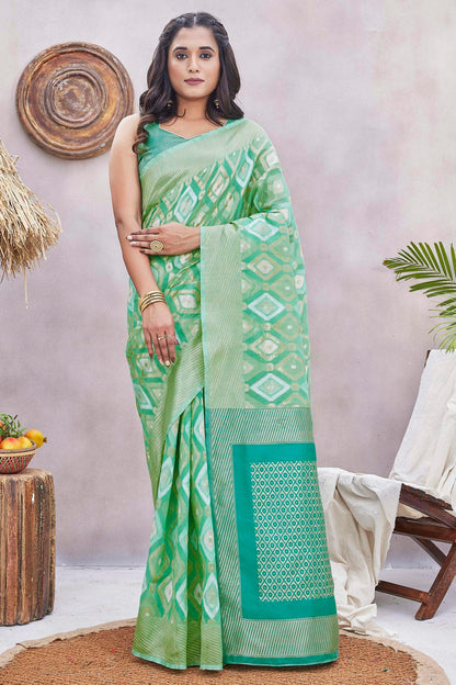 Pista Green Colour Silk Blend Traditional Saree