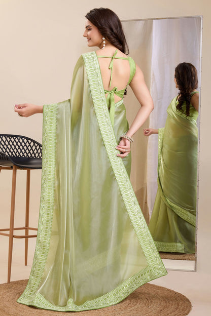 Pista Green Colour Silk Saree