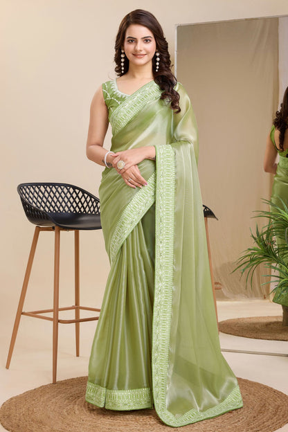 Pista Green Colour Silk Saree