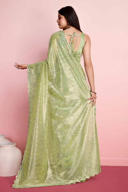 Pista Green Colour Silver Twill Net Saree