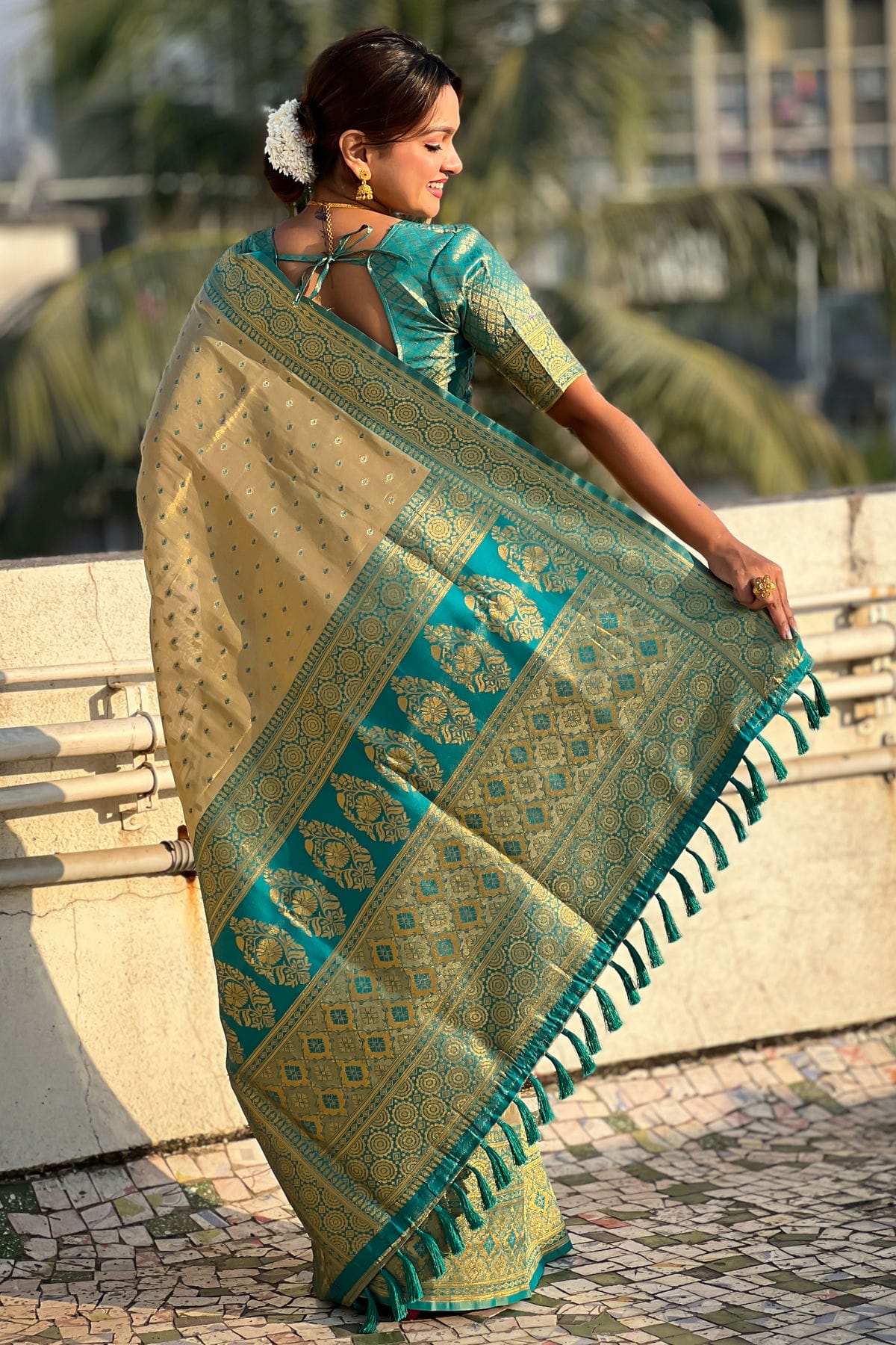 Pista Green Colour Tussar Silk Traditional Saree