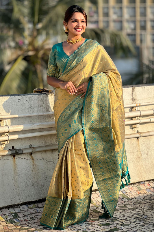 Pista Green Colour Tussar Silk Traditional Saree