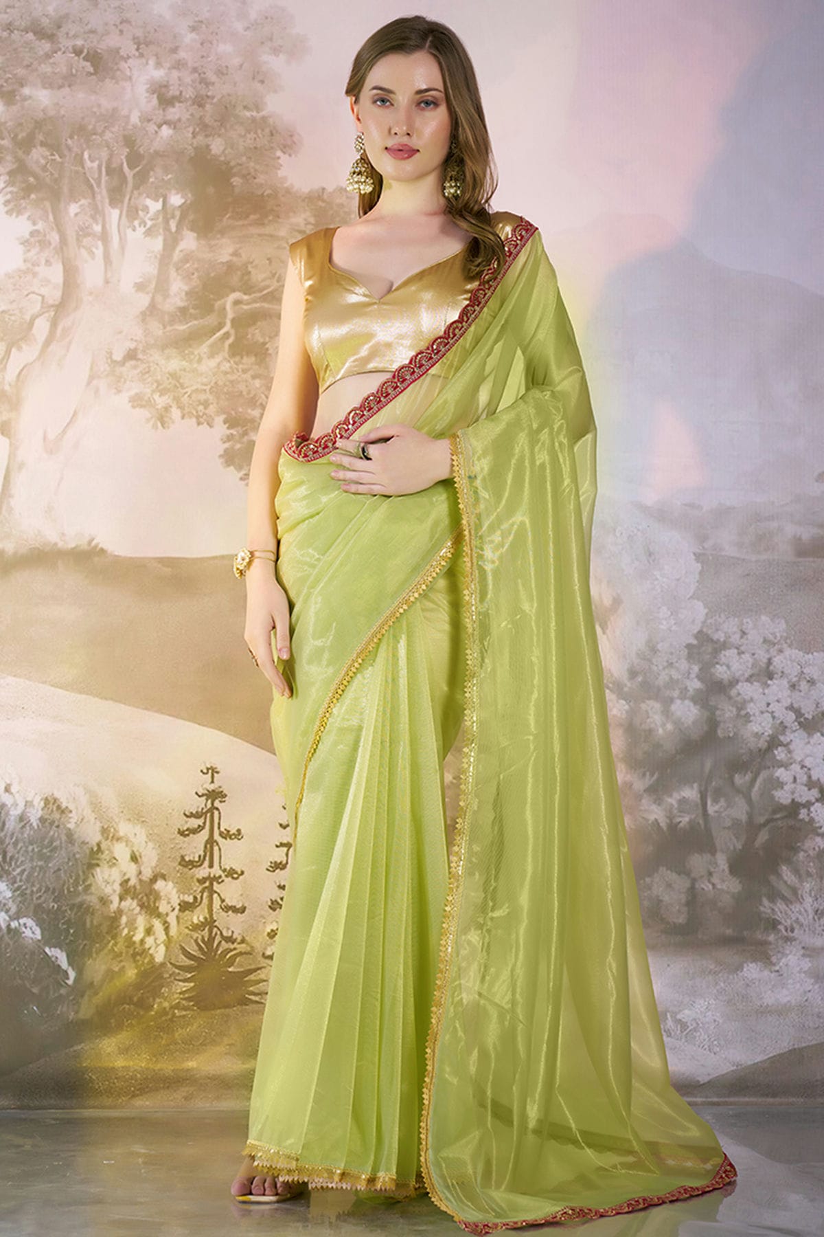 Pista-Green-Colour-Twill-Net-Saree-VSSD1112735