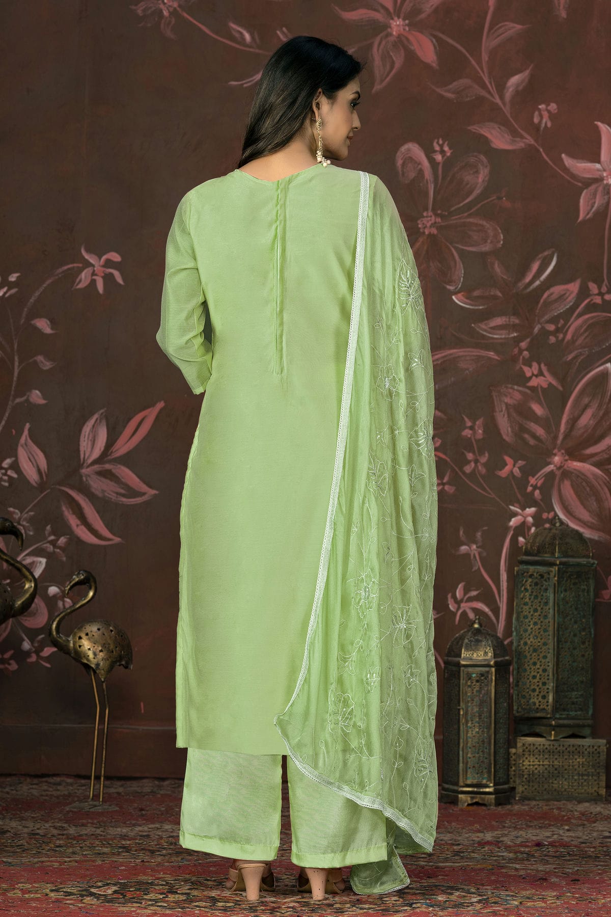 Pista Green Colour Unstitched Cotton Jacquard Straight Suit