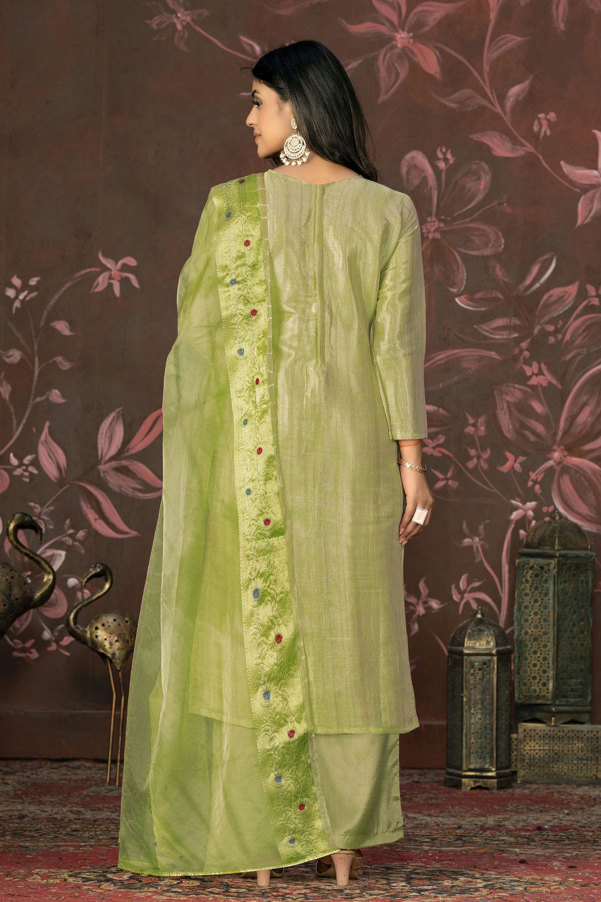 Pista Green Colour Unstitched Modal Cotton Jacquard Straight Suit