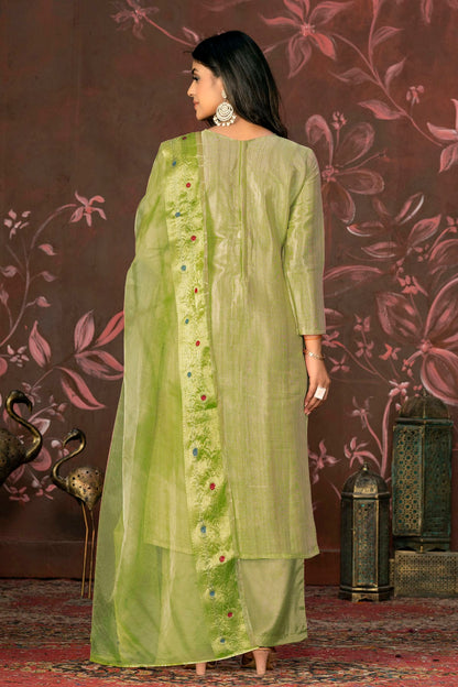 Pista Green Colour Unstitched Modal Cotton Jacquard Straight Suit