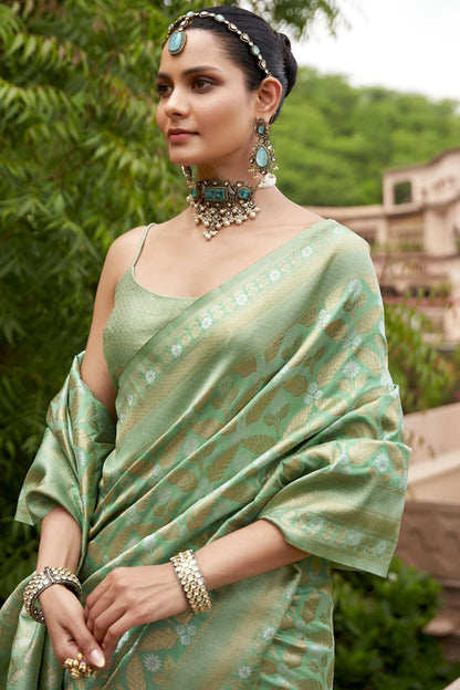 Pista Green Colour Viscose Silk Traditional Saree