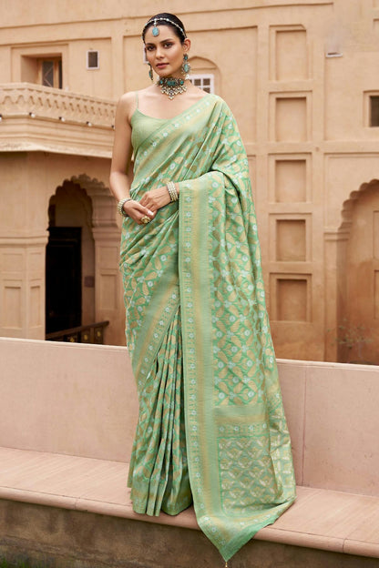 Pista Green Colour Viscose Silk Traditional Saree