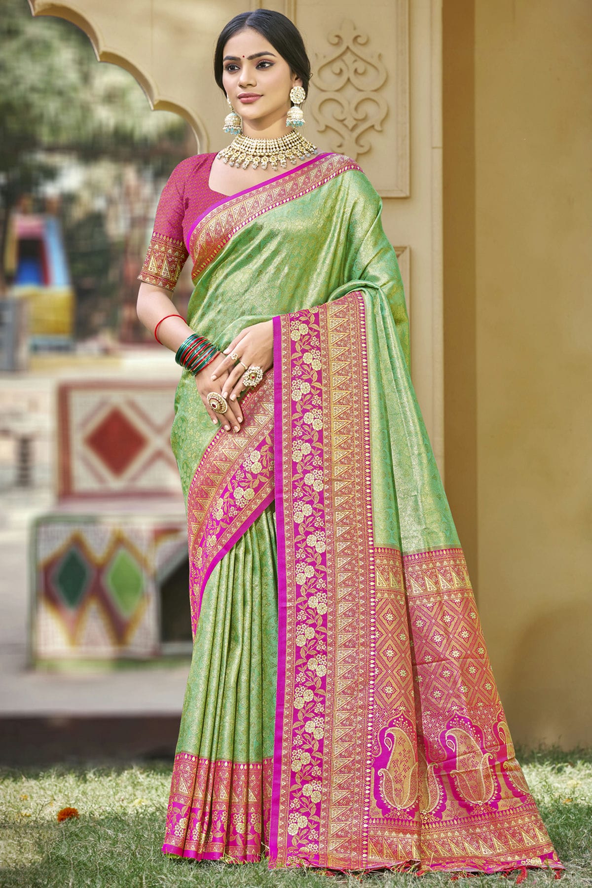 Pista-Green-Colour-Woven-Work-Banarasi-Silk-Traditional-Saree-VSSD1103341