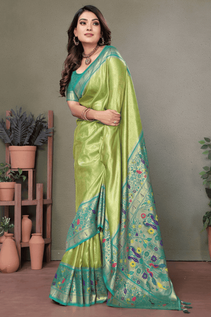 Pista Green Colour Woven Work Pure Banarasi Tissue Silk Traditional Saree VSSD1250271