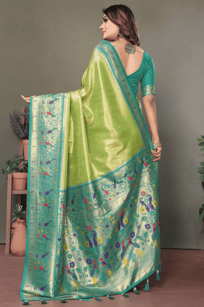 Pista Green Colour Woven Work Pure Banarasi Tissue Silk Traditional Saree VSSD1250271