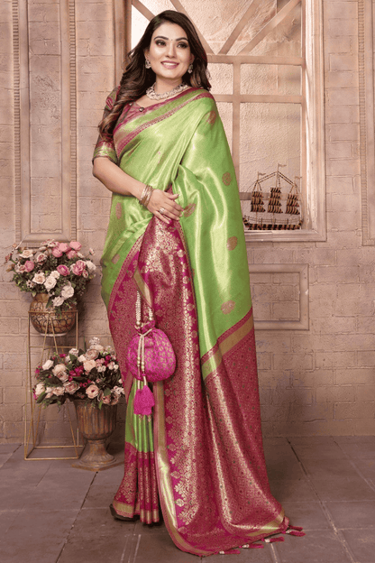 Pista Green Colour Woven Work Pure Banarasi Tissue Silk Traditional Saree VSSD1250286