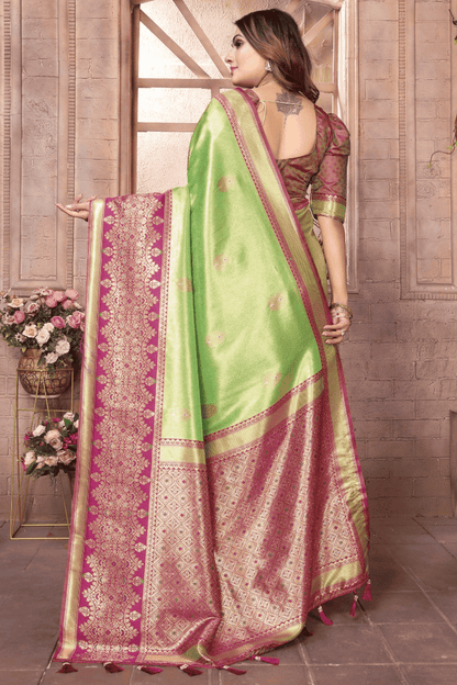 Pista Green Colour Woven Work Pure Banarasi Tissue Silk Traditional Saree VSSD1250286