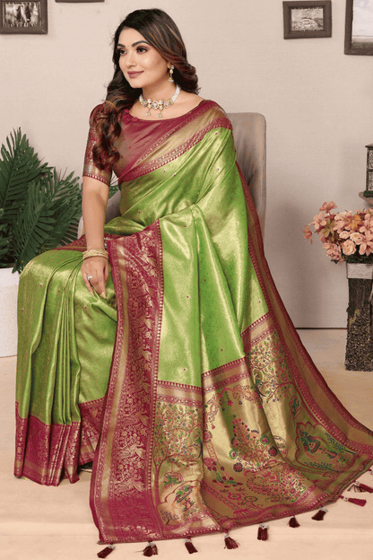 Pista Green Colour Woven Work Pure Banarasi Tissue Silk Traditional Saree VSSD1250307