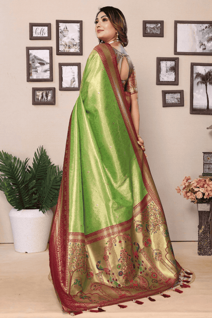 Pista Green Colour Woven Work Pure Banarasi Tissue Silk Traditional Saree VSSD1250307