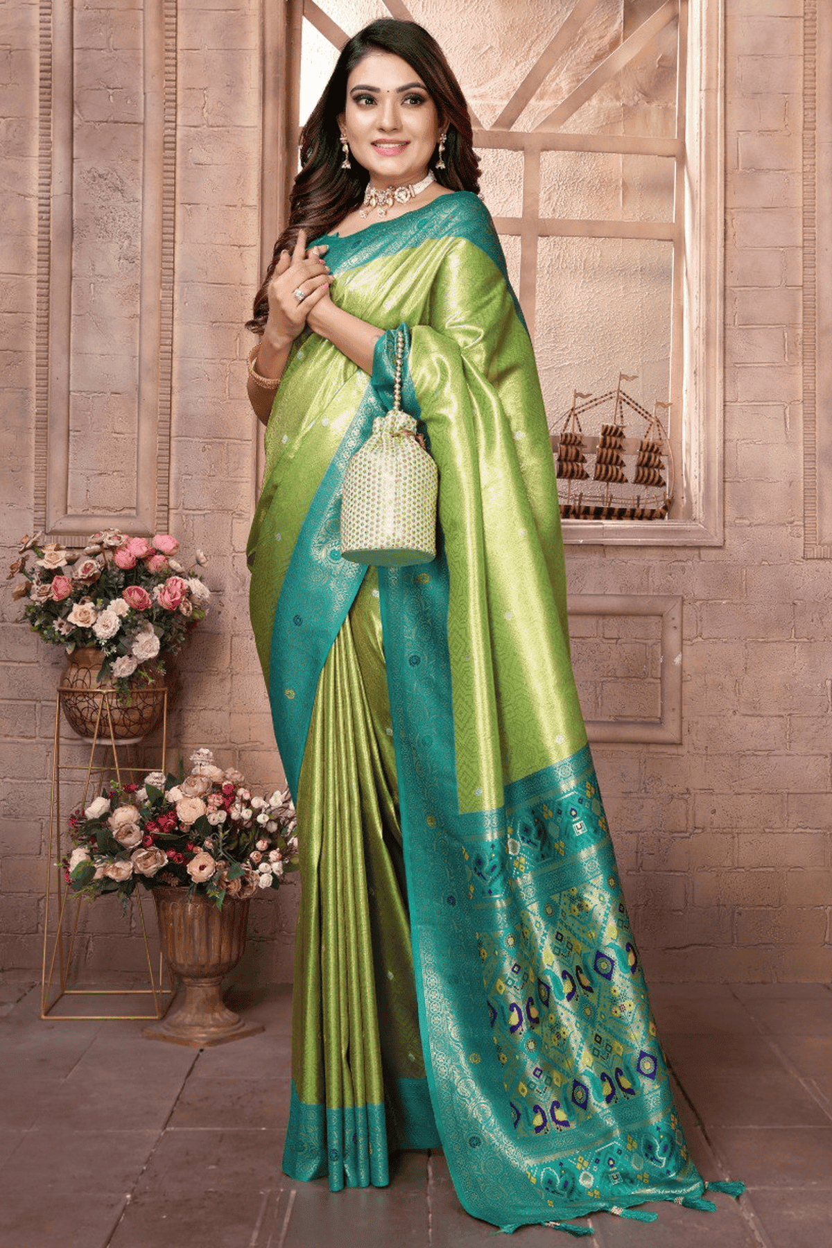 Pista Green Colour Woven Work Pure Banarasi Tissue Silk Traditional Saree VSSD1250332