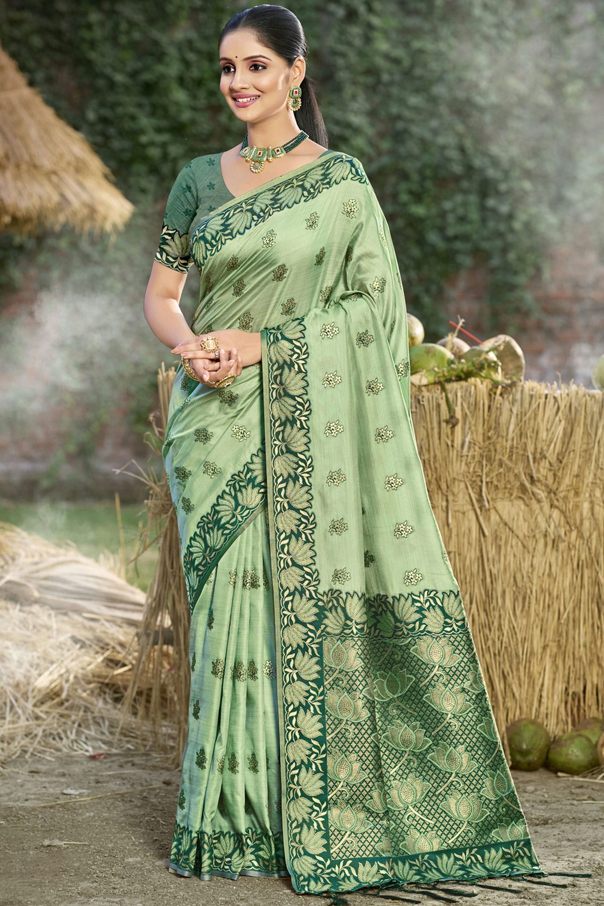 Pista-Green-Colour-Woven-Work-Silk-Traditional-Saree-VSSD1103350