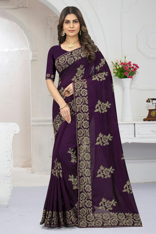 Purple  Colour Vichitra Silk Designer Saree