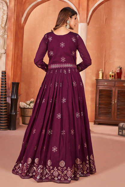 Purple Colour Anarkali Suit Art Silk Semi Stitched