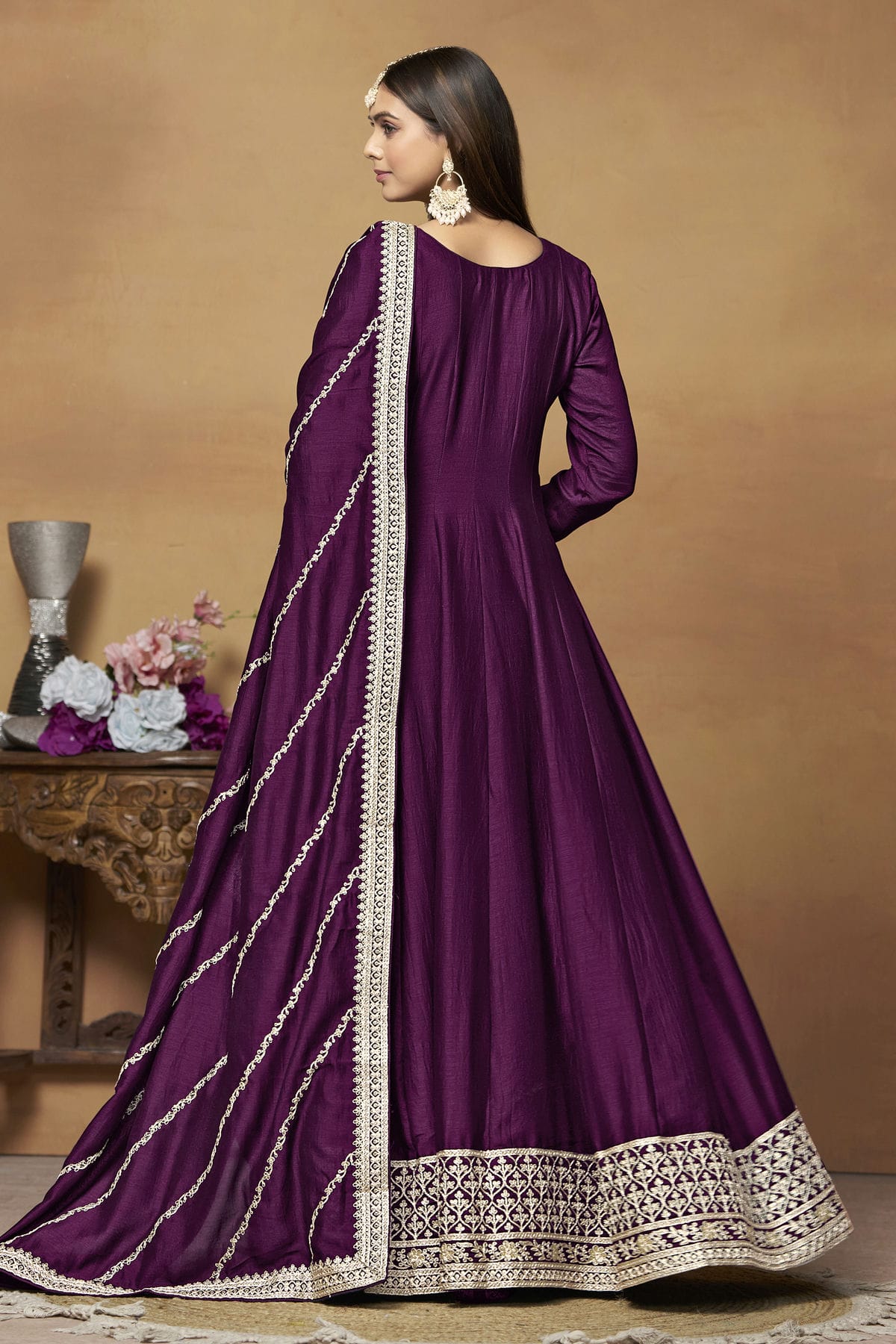 Purple Colour Anarkali Suit Art Silk Semi Stitched