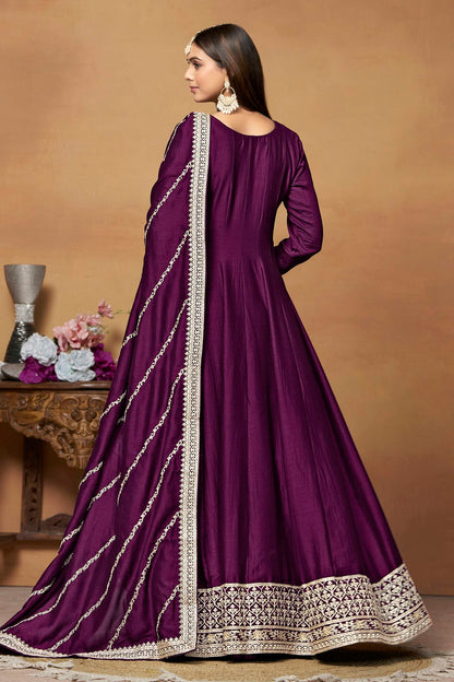 Purple Colour Anarkali Suit Art Silk Semi Stitched