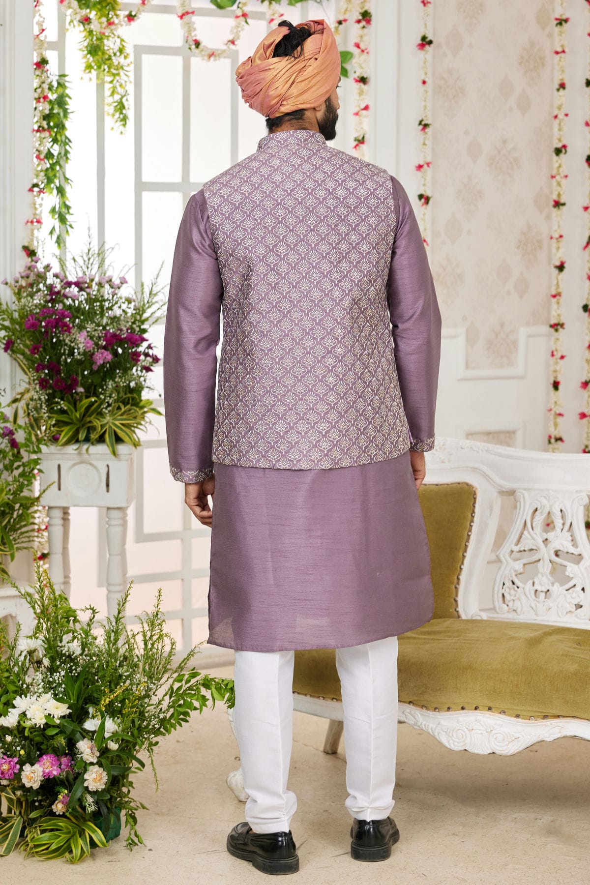 Purple Colour Art Silk Kurta Pajama With Jacket