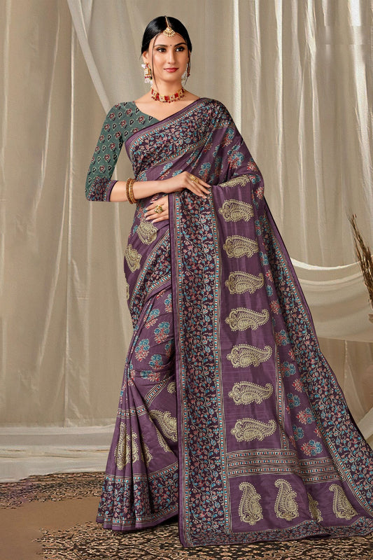 Purple Colour Art Silk Printed Saree