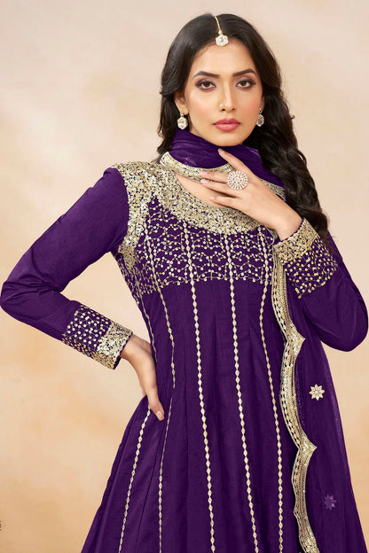 Purple Colour Art Silk Semi Stitched Patiala Suit