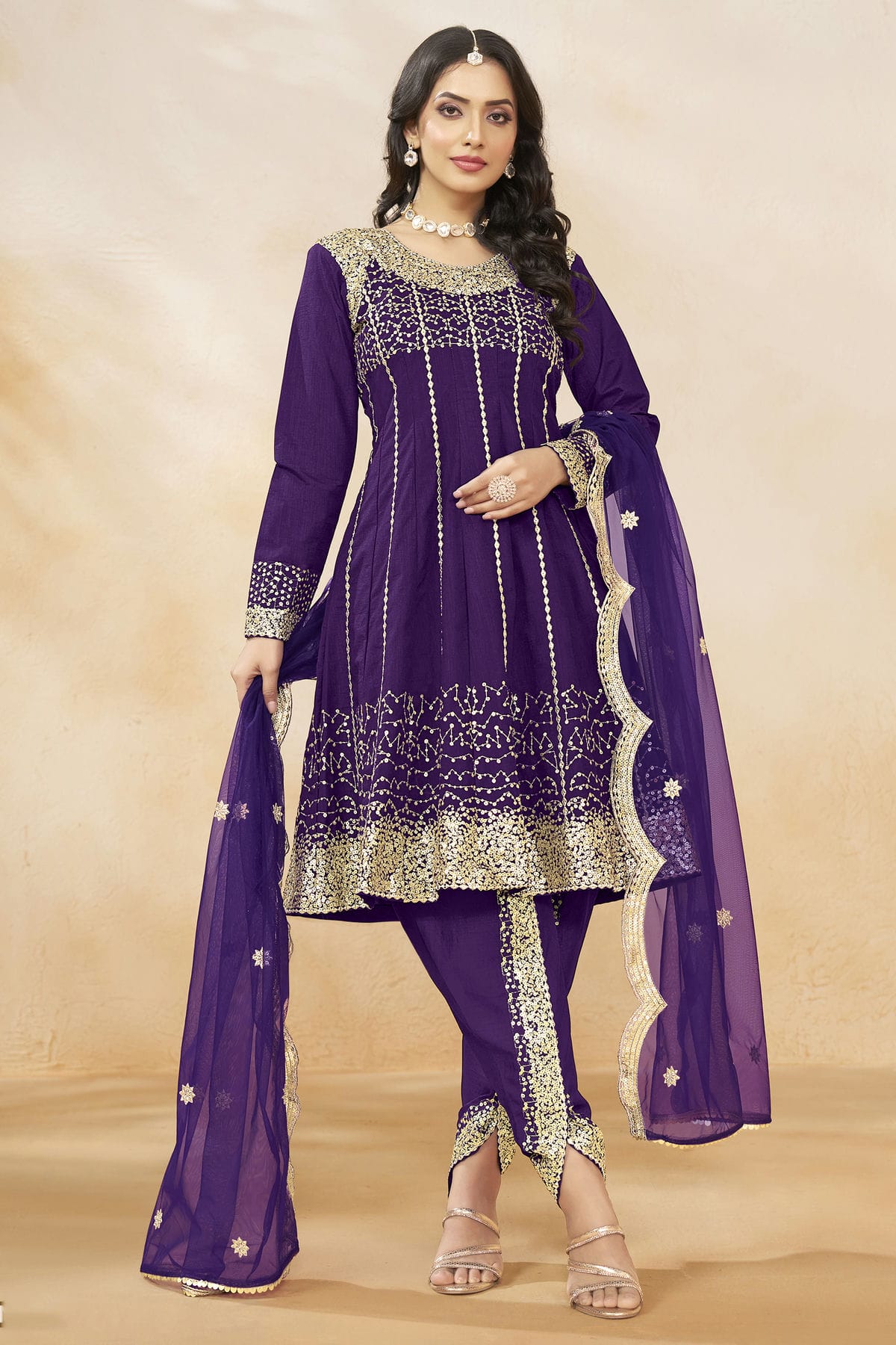 Purple Colour Art Silk Semi Stitched Patiala Suit