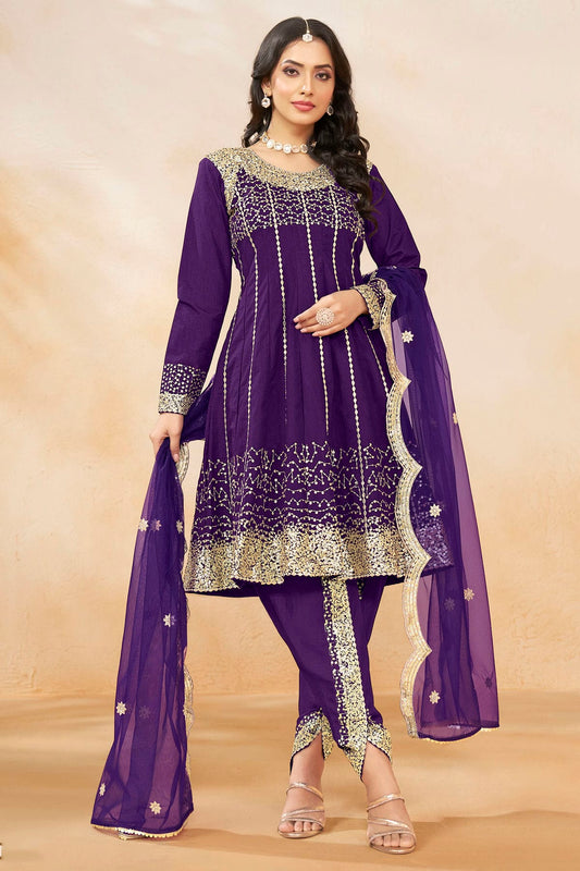 Purple Colour Art Silk Semi Stitched Patiala Suit