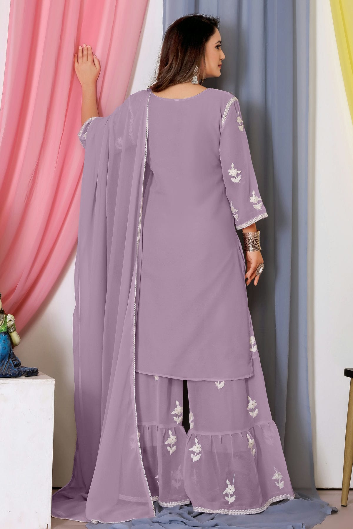 Purple Colour Bamber Georgette Sharara Suit