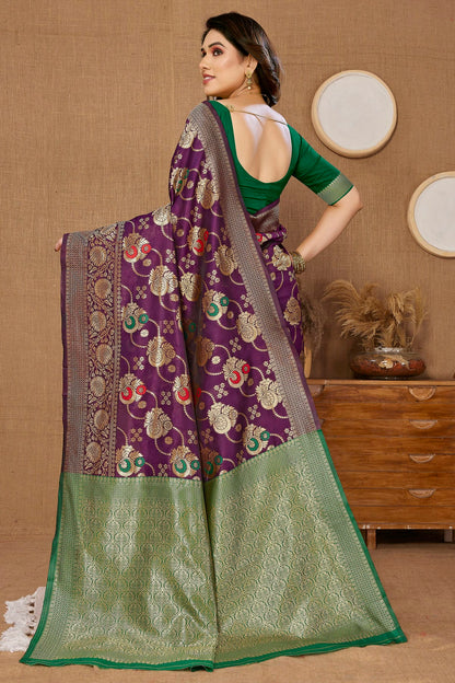 Purple Colour Banarasi Silk Saree