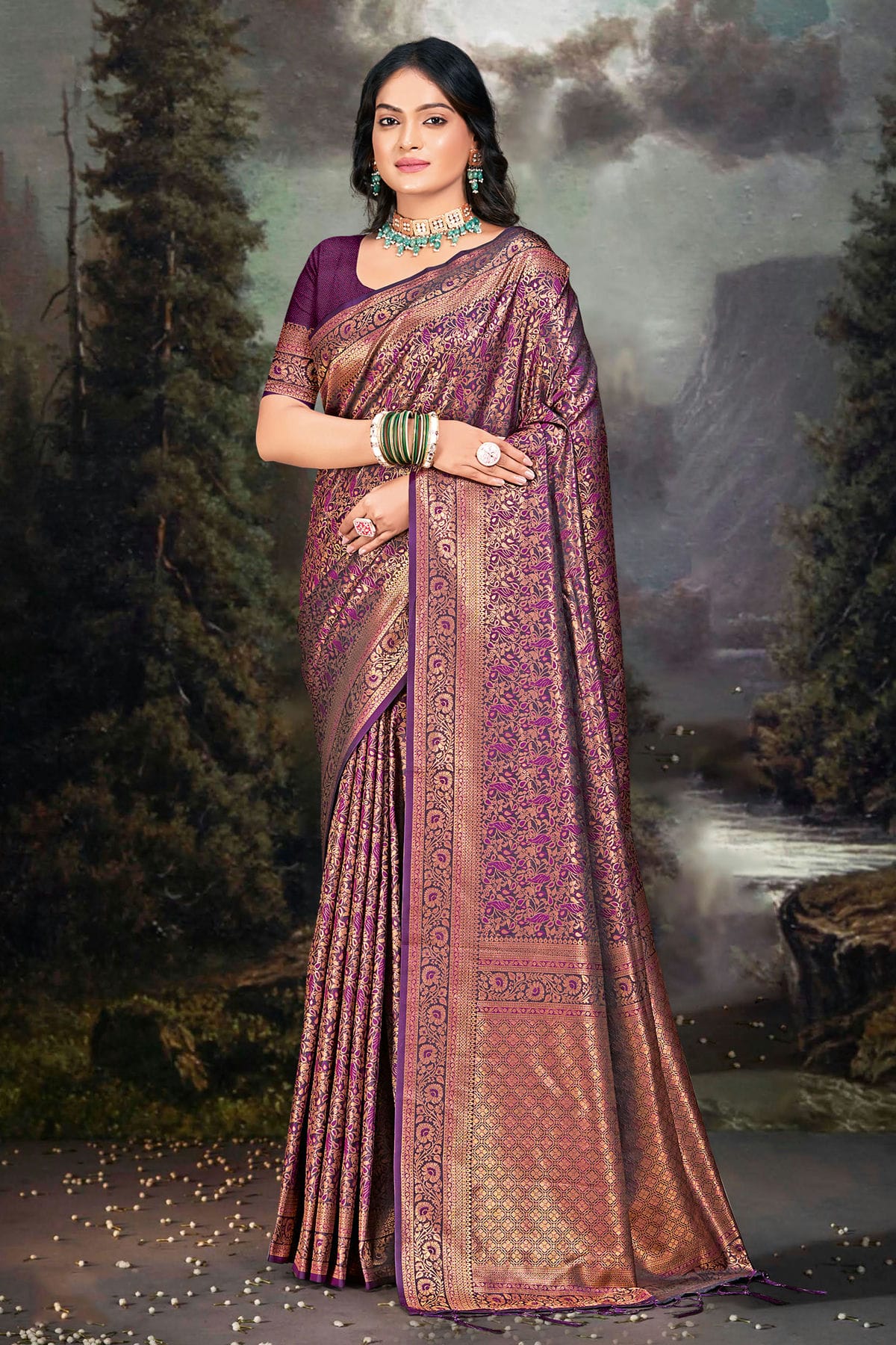 Purple Colour Banarasi Silk Traditional Saree